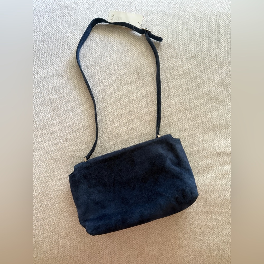 Escada Vintage Navy Suede Shoulder Bag - Picture 7 of 14